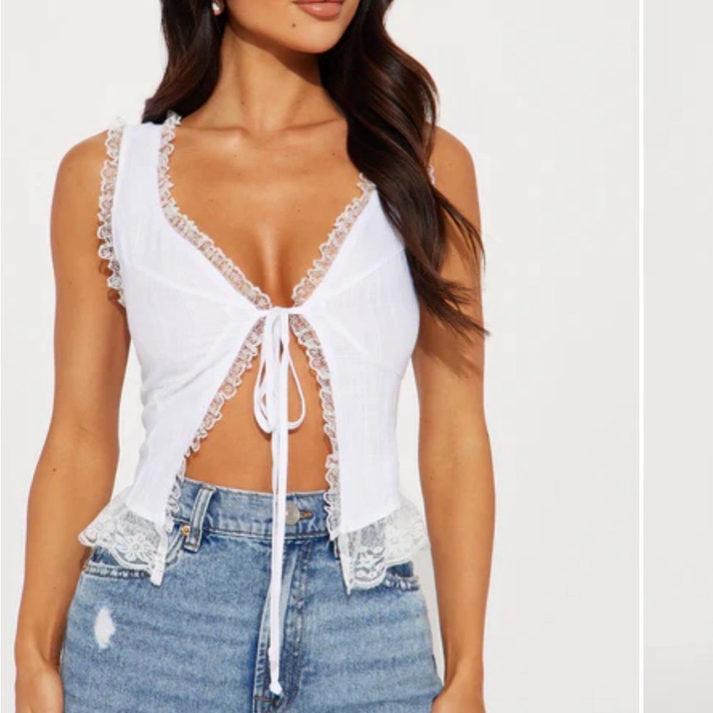 Fashion Nova White Lace Detail Tank Top